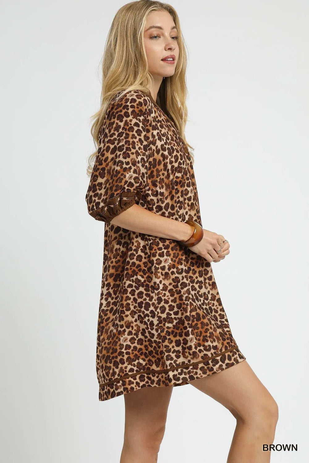 Umgee Full Size Leopard Print Mini Dress with Contrast Trim Plus Size - Trendsi - Flyclothing LLC