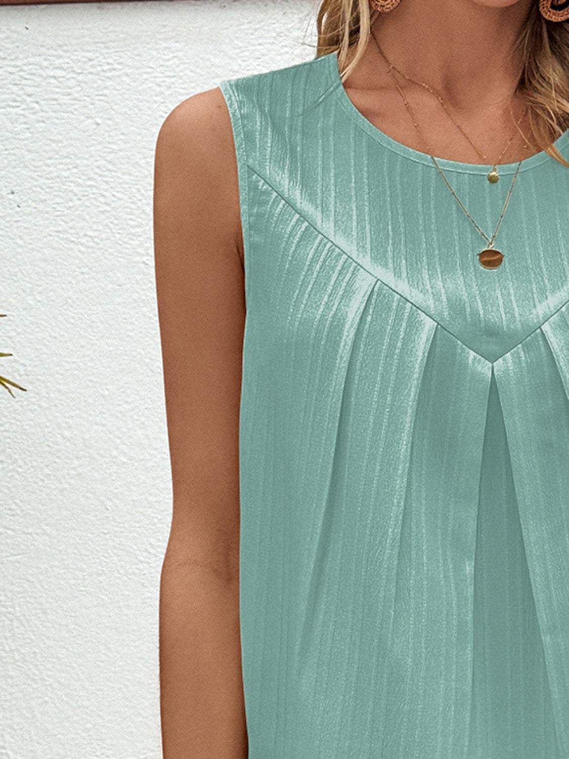 Ruched Round Neck Tank - Trendsi - Flyclothing LLC