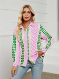 Geometric Collared Neck Long Sleeve Shirt - Trendsi - Flyclothing LLC