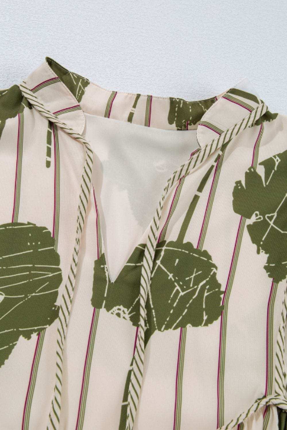 Printed Tie Neck Three-Quarter Sleeve Mini Dress - Trendsi - Flyclothing LLC