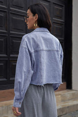 Lapel Collar Long Sleeve Denim Jacket - Trendsi - Flyclothing LLC