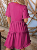 Tiered Notched Short Sleeve Mini Dress - Trendsi - Flyclothing LLC