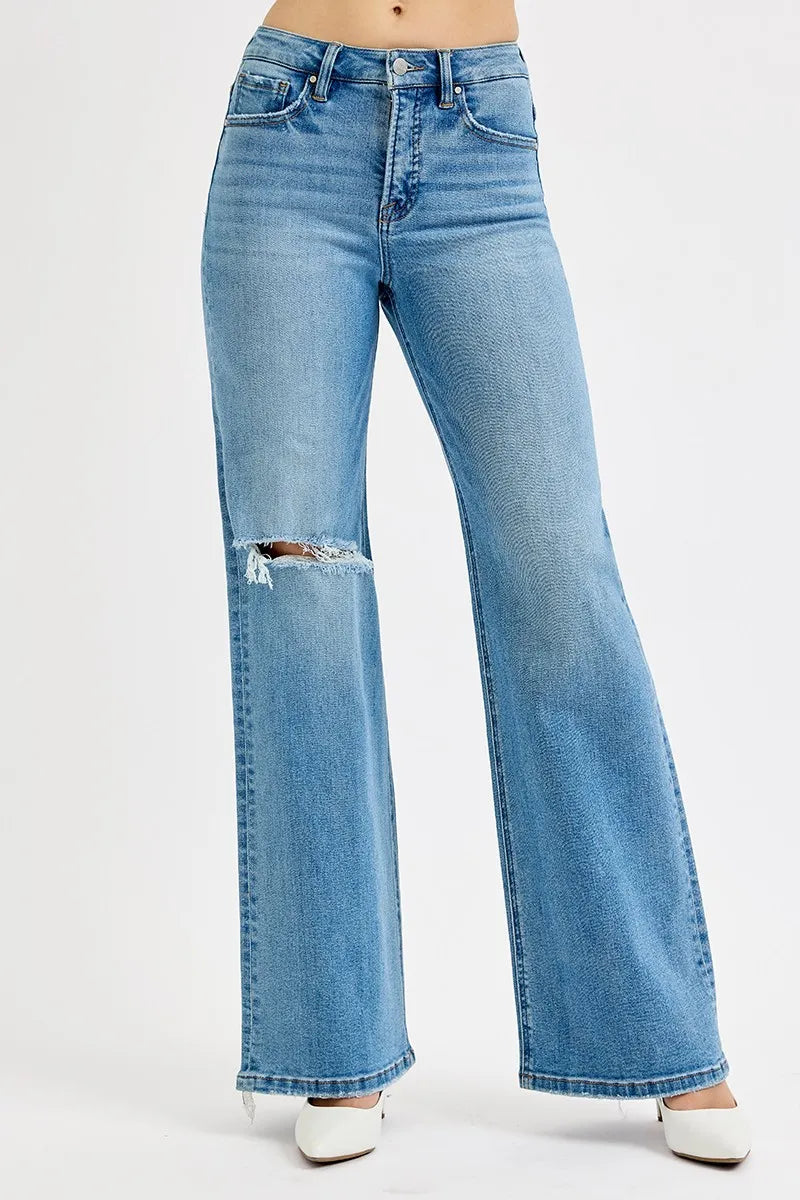 RISEN Full Size Distressed Wide Leg Jeans Plus Size - Trendsi