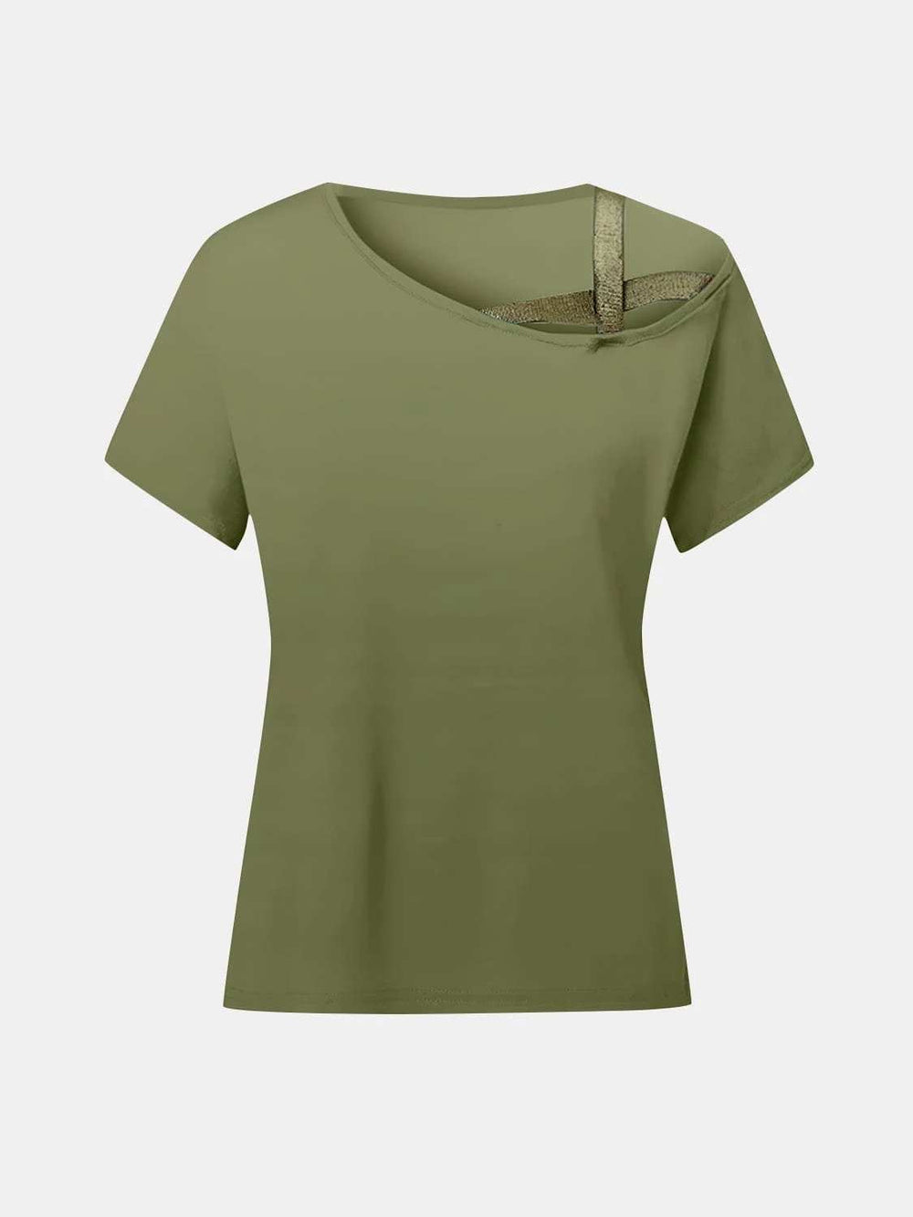 Asymmetrical Neck Short Sleeve T-Shirt - Trendsi - Flyclothing LLC