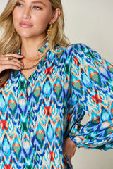 Double Take Full Size Printed Balloon Sleeve Blouse - Trendsi - Flyclothing LLC