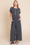 BOMBOM Rib Knit Jumpsuit with Button Detail - Trendsi