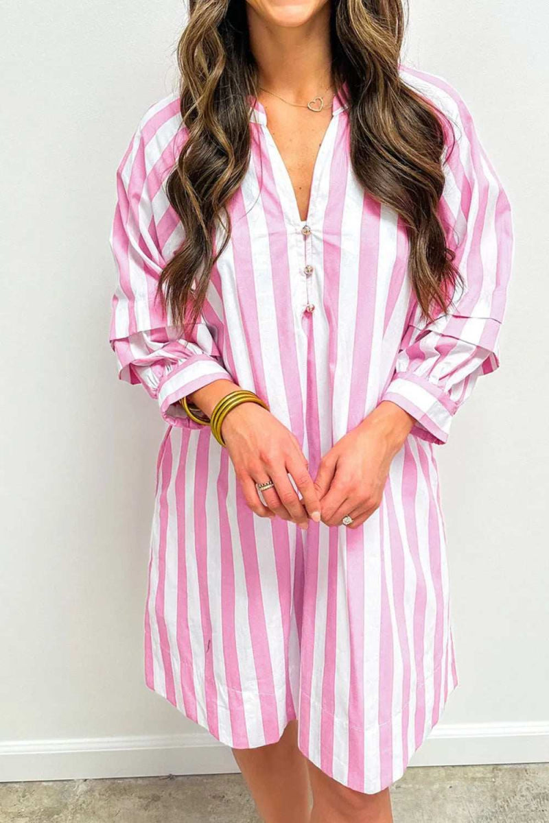 Striped Notched Mini Dress - Trendsi - Flyclothing LLC