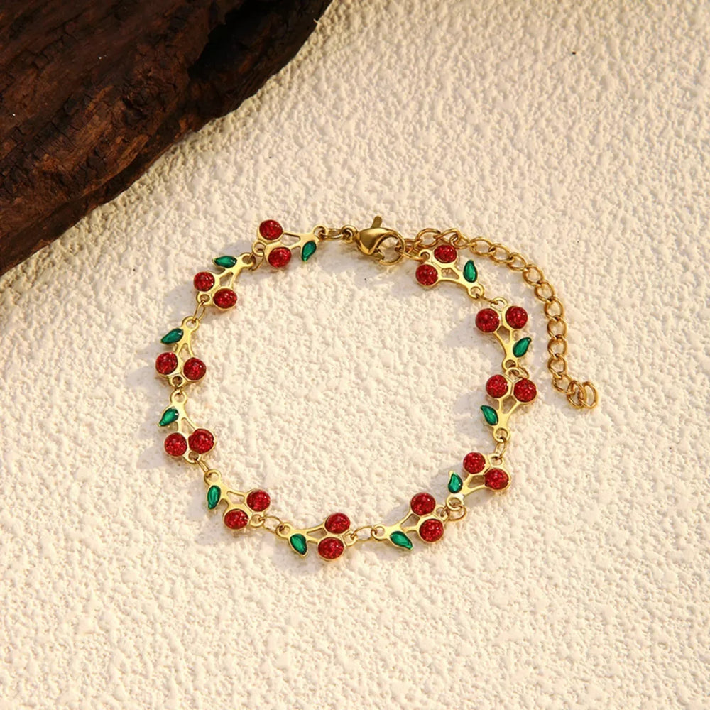 18K Gold-Plated Cherry Charm Bracelet - Trendsi - Flyclothing LLC