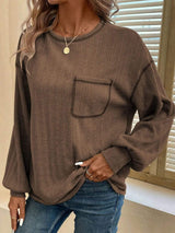 Mandy Contrast Stitching Round Neck Long Sleeve T-Shirt - Trendsi - Flyclothing LLC