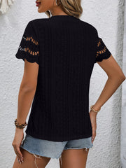 Full Size Eyelet Round Neck Short Sleeve Top - Trendsi