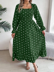 Polka Dot Flounce Sleeve Midi Dress - Trendsi