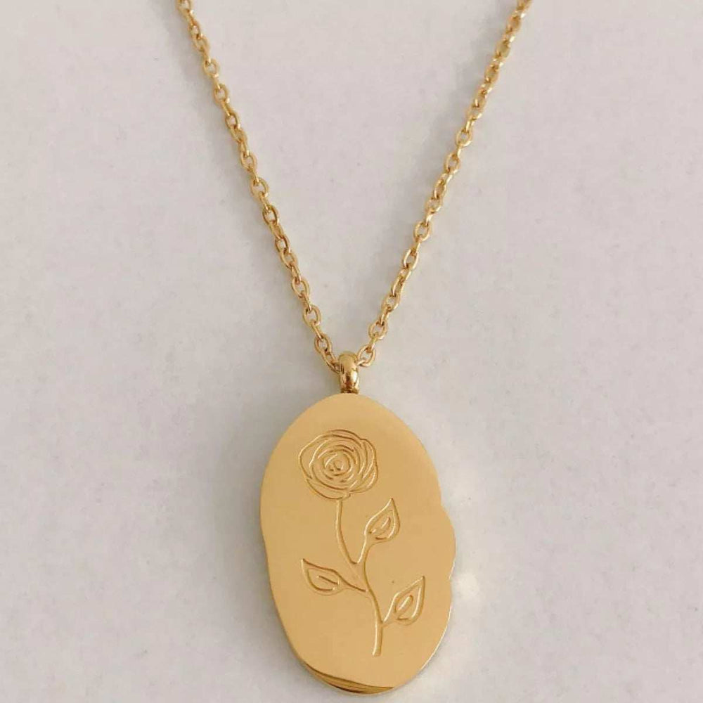18K Gold-Plated Engraved Pendant Necklace - Trendsi - Flyclothing LLC