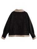 Fuzzy Collared Neck Long Sleeve Jacket - Trendsi - Flyclothing LLC