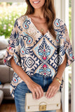 Printed Notched Half Sleeve Blouse - Trendsi - Flyclothing LLC
