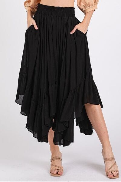 Mittoshop Handkerchief Hem Elastic Waist Pocket Midi Skirt - Trendsi