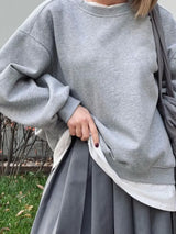 Round Neck Dropped Shoulder Long Sleeve Sweatshirt - Trendsi - Flyclothing LLC