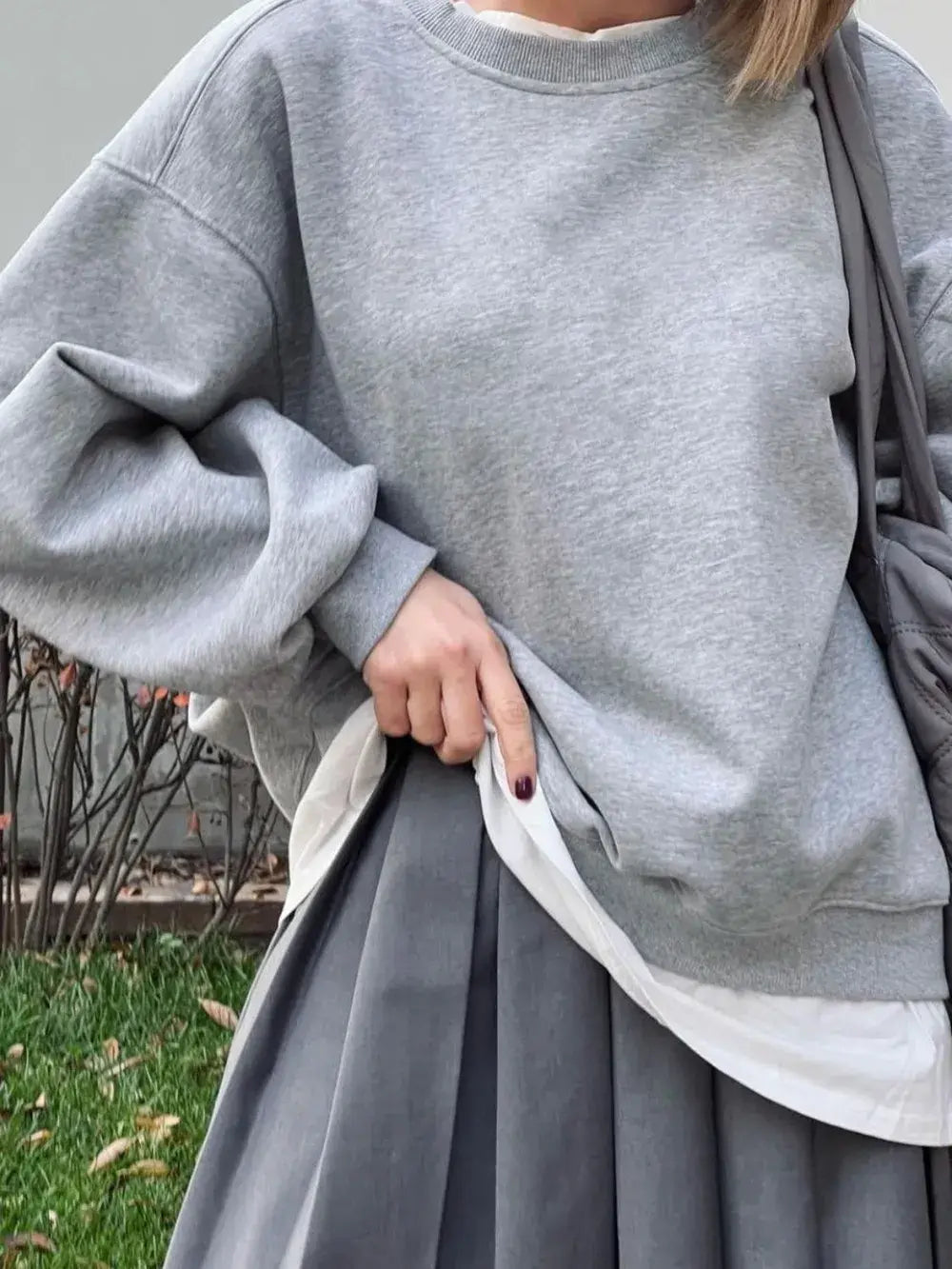 Round Neck Dropped Shoulder Long Sleeve Sweatshirt - Trendsi - Flyclothing LLC