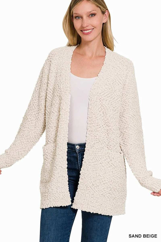 Zenana Long Sleeve Popcorn Sweater Cardigan with Pockets - Trendsi - Flyclothing LLC