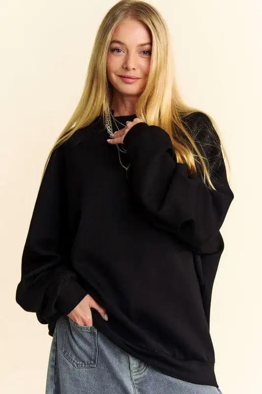 Davi & Dani Round Neck Raglan Sleeve Sweatshirt - Trendsi