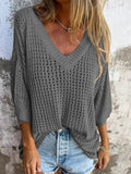 Full Size Openwork V-Neck Knit Cover Up Plus Size - Trendsi