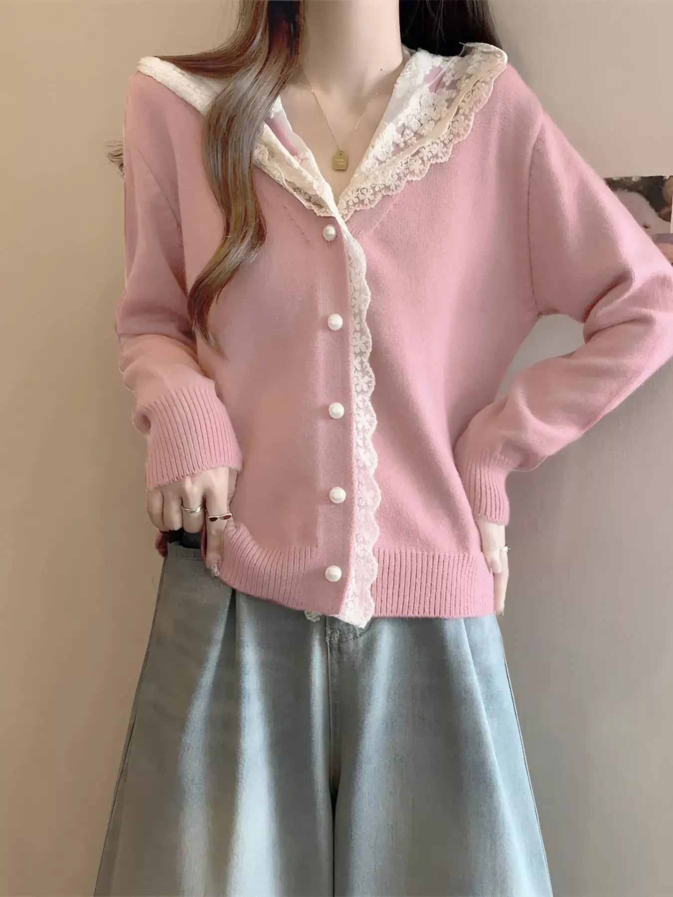 Lace Trim Hooded Cardigan - Trendsi - Flyclothing LLC