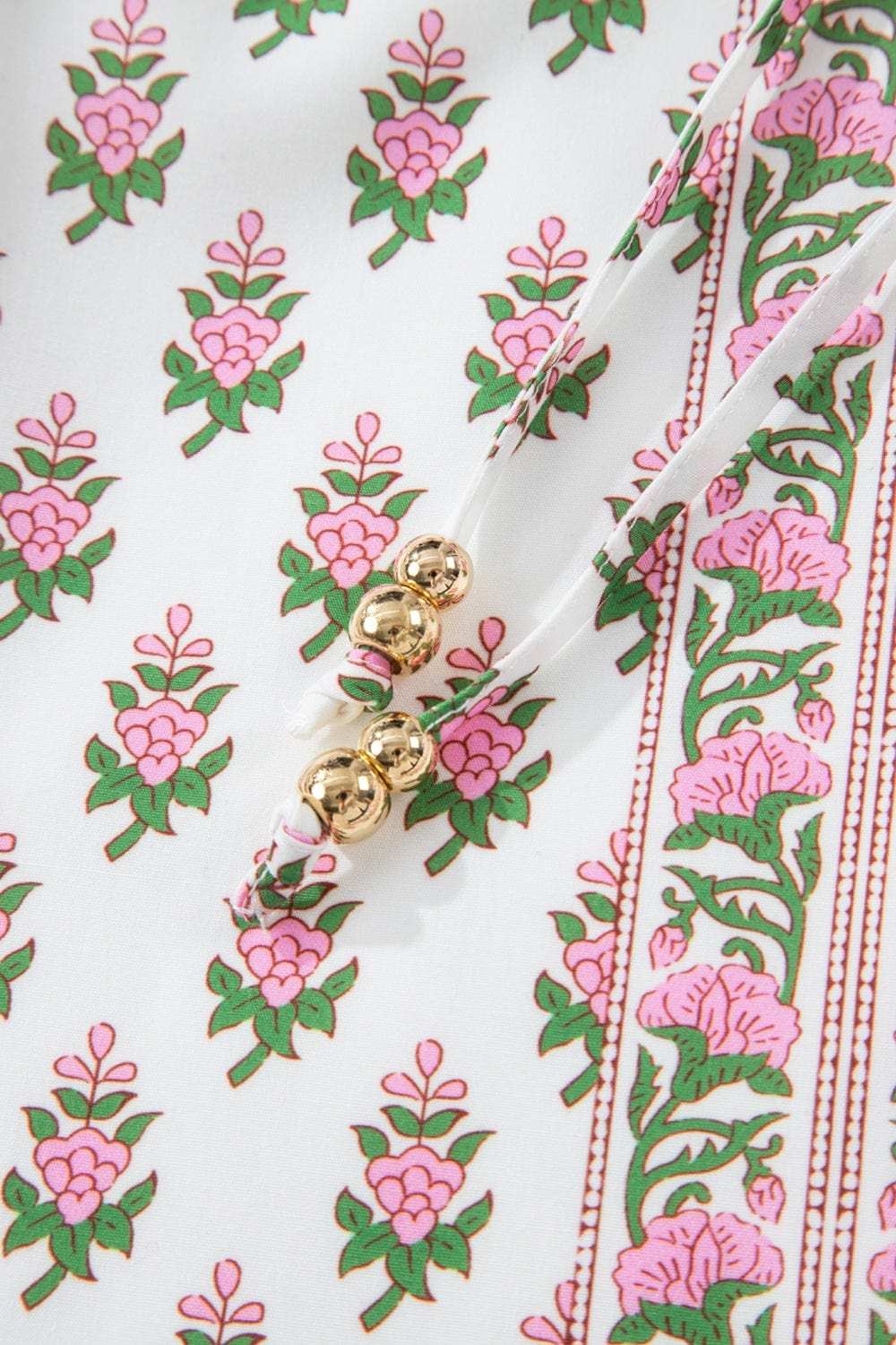 Floral Print Puff Sleeve Tie Neck Ruffled Hem Dress - Trendsi - Flyclothing LLC