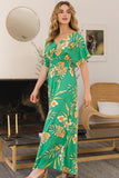 ODDI Full Size Floral Smocked Tied Back Maxi Dress - Trendsi