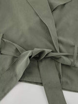 Lapel Collar Belted Cropped Trench - Trendsi - Flyclothing LLC