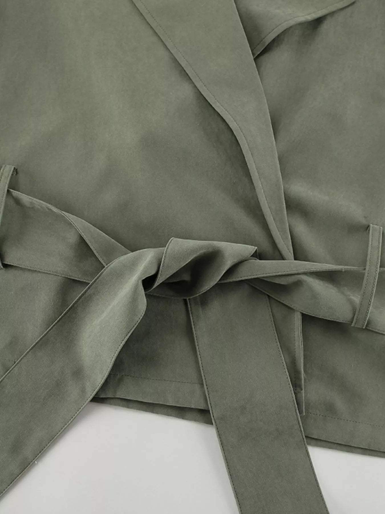 Lapel Collar Belted Cropped Trench - Trendsi - Flyclothing LLC