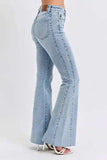 Judy Blue Full Size Mid Rise Rhinestone Side Panel Detail Flare Jeans Plus Size - Trendsi - Flyclothing LLC
