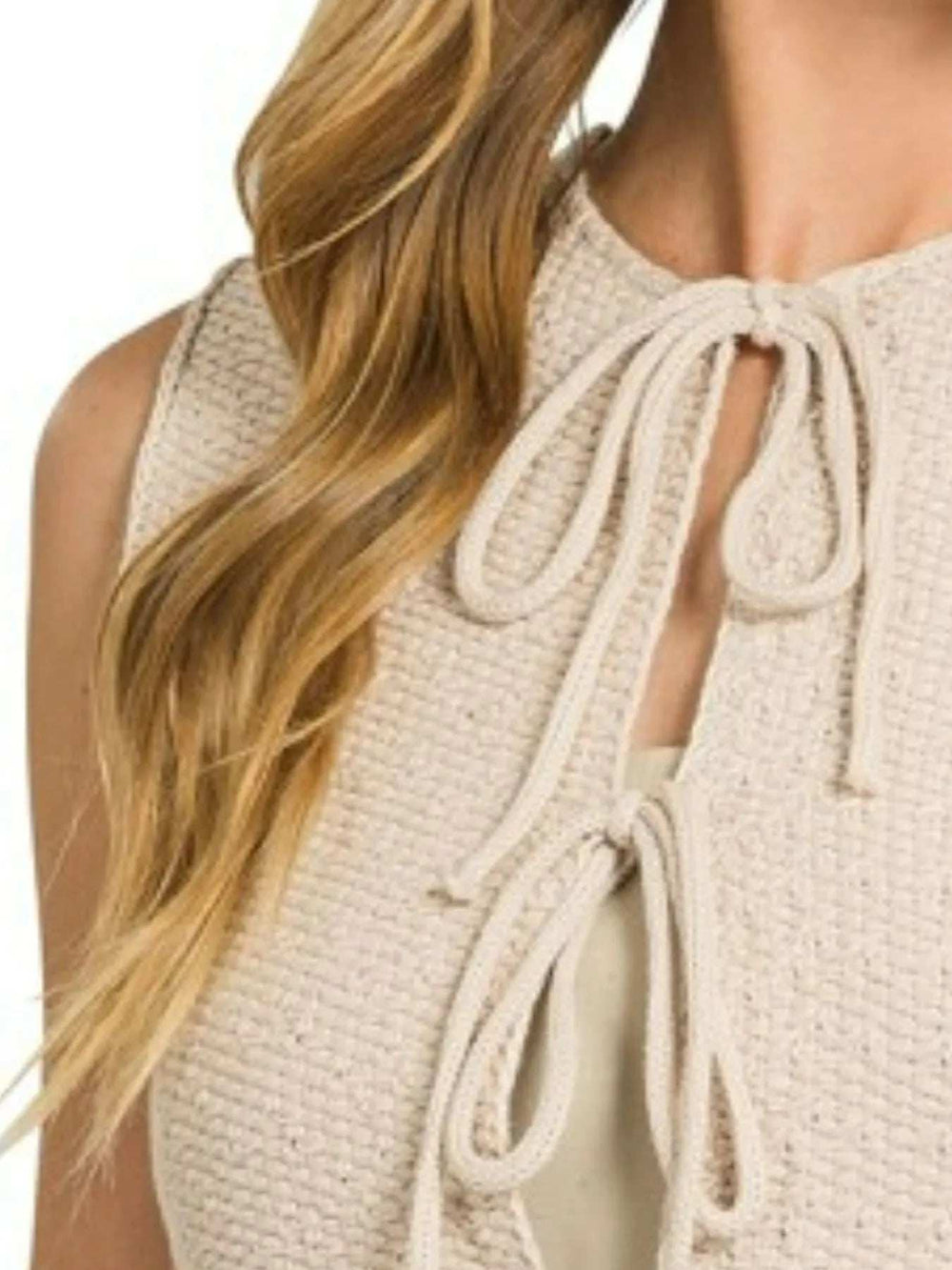 Zenana Tie Front Cropped Sweater Vest - Trendsi - Flyclothing LLC