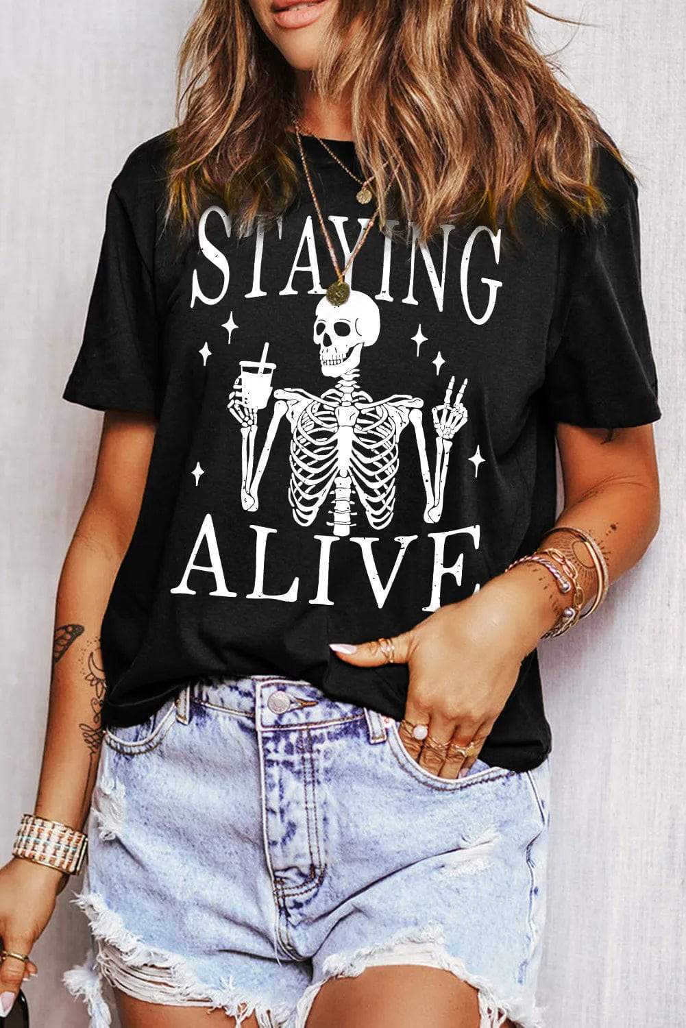 Graphic Round Neck Short Sleeve T-Shirt - Trendsi - Flyclothing LLC