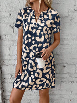 Printed Notched Short Sleeve Mini Dress - Trendsi - Flyclothing LLC