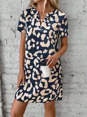 Printed Notched Short Sleeve Mini Dress - Trendsi