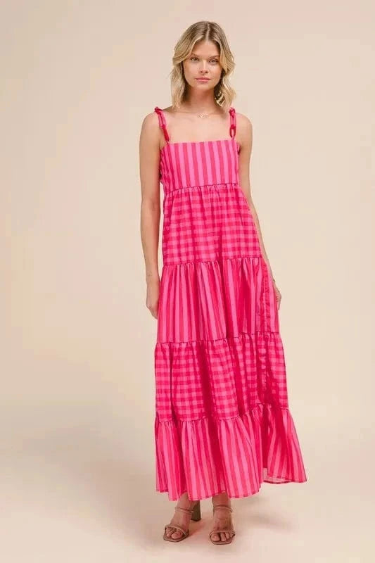 SO ME Stripe Tiered Maxi Dress with Colorful Chain Strap - Trendsi