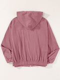 Drawstring Zip Up Long Sleeve Hooded Jacket - Trendsi