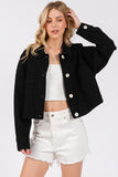 bytos Button Down Cropped Denim Jacket with Patch Pockets - Trendsi