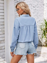 Button Up Long Sleeve Denim Jacket with Breast Pockets - Trendsi - Flyclothing LLC