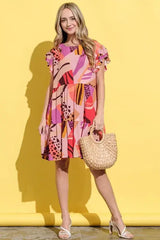 And The Why Printed Double Ruffles Sleeve Dress - Trendsi - Flyclothing LLC