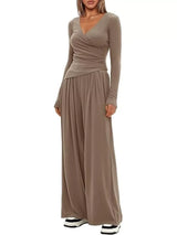 Casual Long Sleeve Top and Wide Leg Pants Set - Trendsi - Flyclothing LLC