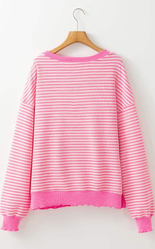 Striped Round Neck Long Sleeve Sweatshirt - Trendsi - Flyclothing LLC