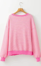 Striped Round Neck Long Sleeve Sweatshirt - Trendsi - Flyclothing LLC