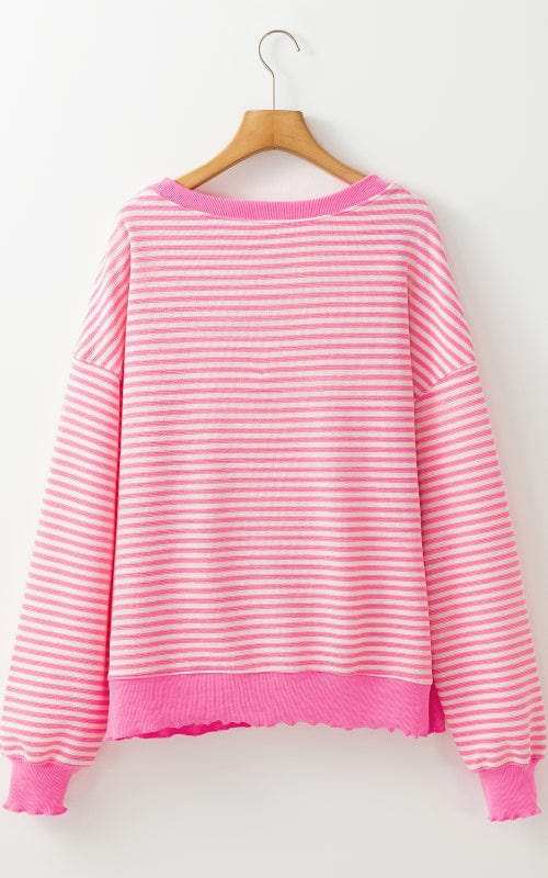 Striped Round Neck Long Sleeve Sweatshirt - Trendsi - Flyclothing LLC
