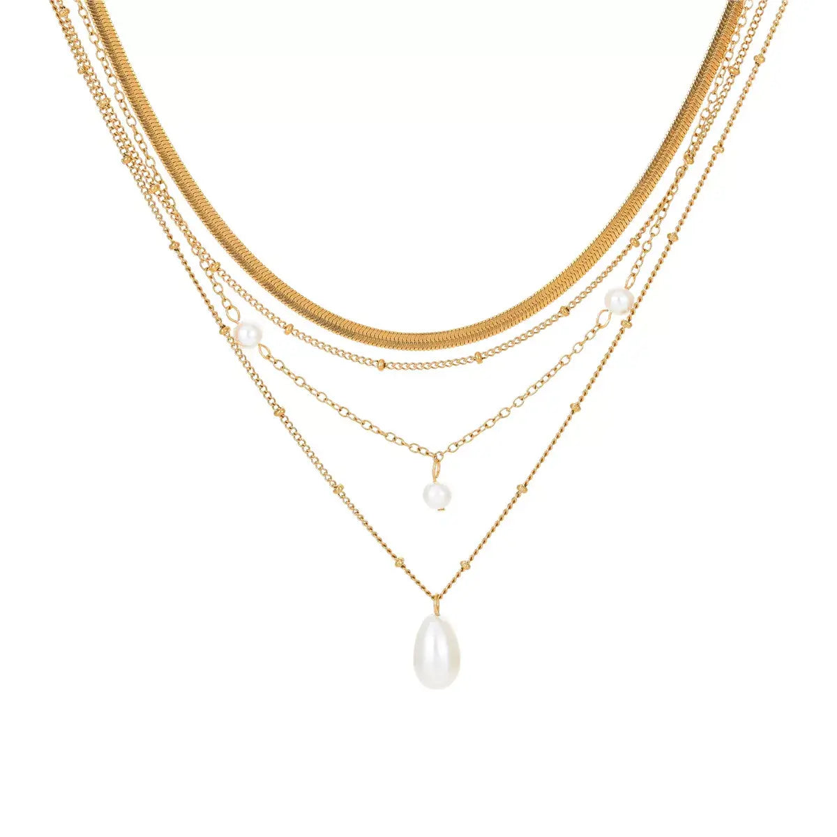 18K Gold-Plated Four-Layered Pearl Necklace - Trendsi - Flyclothing LLC