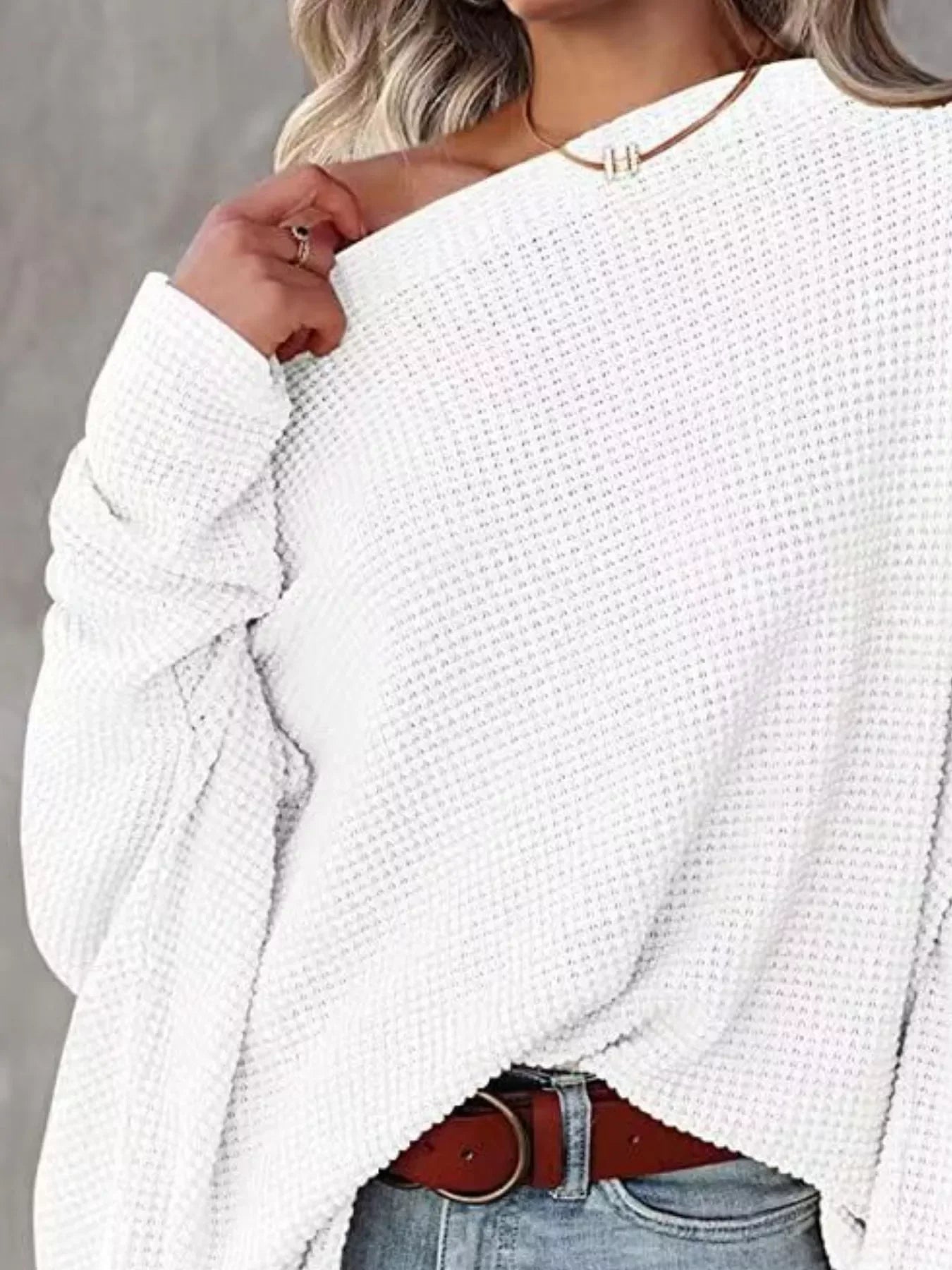 Waffle Knit Boat Neck T-Shirt - Trendsi - Flyclothing LLC