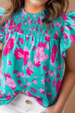 Ruffled Printed Mock Neck Cap Sleeve Blouse - Trendsi - Flyclothing LLC