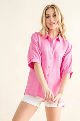 And The Why Oversized Linen Button Down Shirts Top - Trendsi - Flyclothing LLC