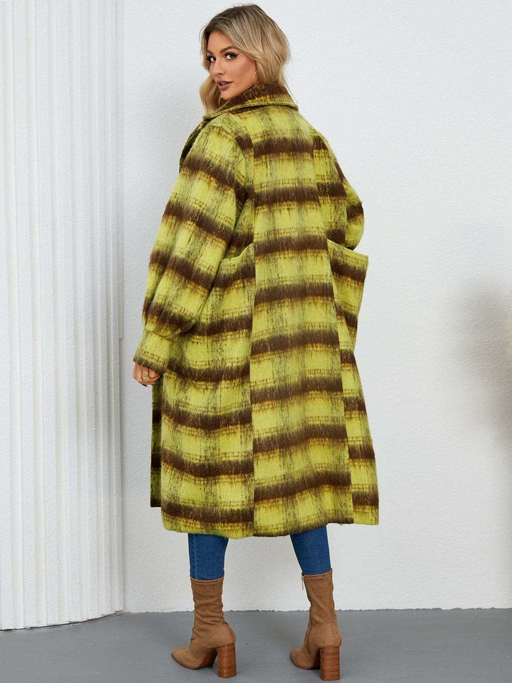 Contrast Double-Breasted Long Sleeve Longline Coat - Trendsi - Flyclothing LLC