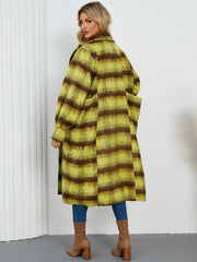 Contrast Double-Breasted Long Sleeve Longline Coat - Trendsi