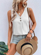 Full Size Decorative Button V-Neck Tank - Trendsi - Flyclothing LLC